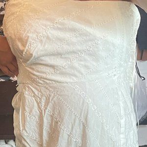 Strapless white eyelet dress, size 10